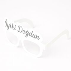Beyaz Gümüş İyiki Doğdun Karton Gözlük 6 Adet