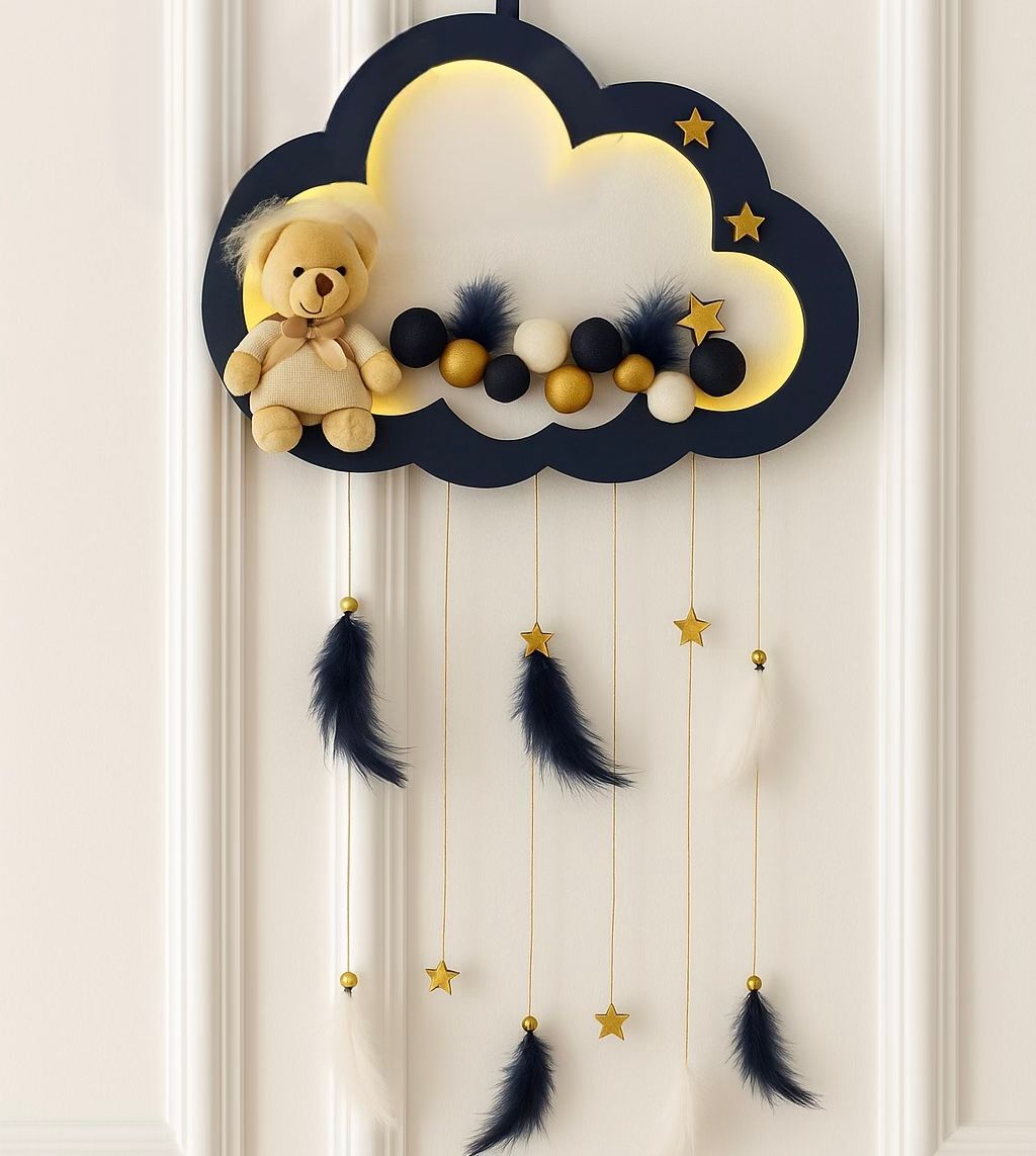 Işıklı Koyu Mavi Kapı Süsü