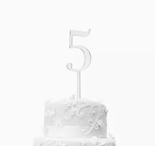 5 Gümüş Rakam Pleksi Pasta Süsü