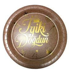 Kraft Altın Varaklı Karton Tabak 8 Adet