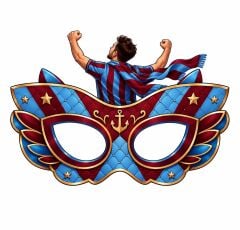 Bordo Mavi Taraftar Karton Maske 6 Adet