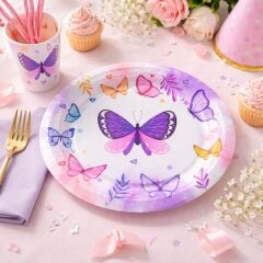 Kelebek Teması Karton Tabak 8 Adet