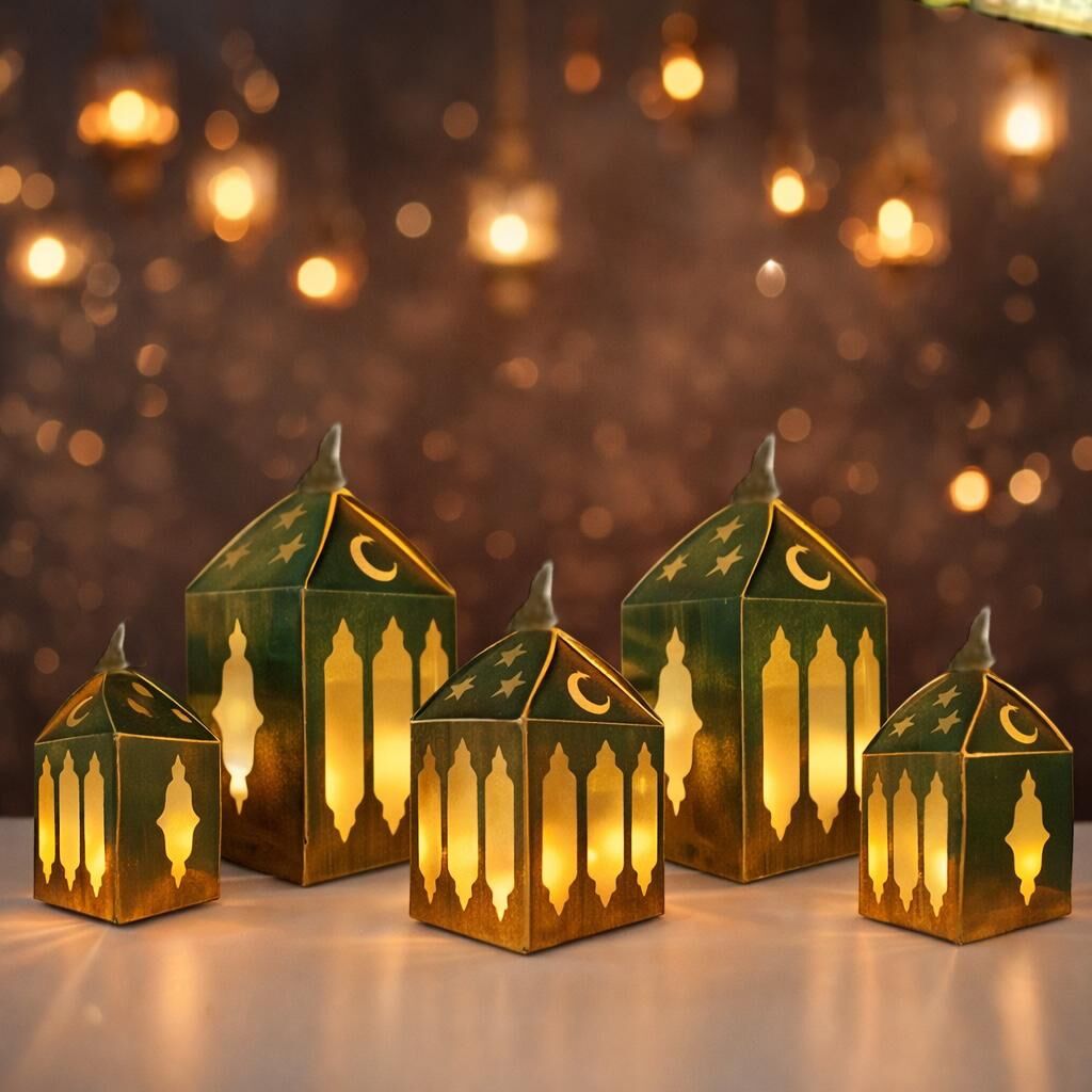 Gold Karton Işıklı Kandil Süs