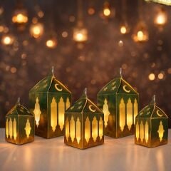 Gold Karton Işıklı Kandil Süs
