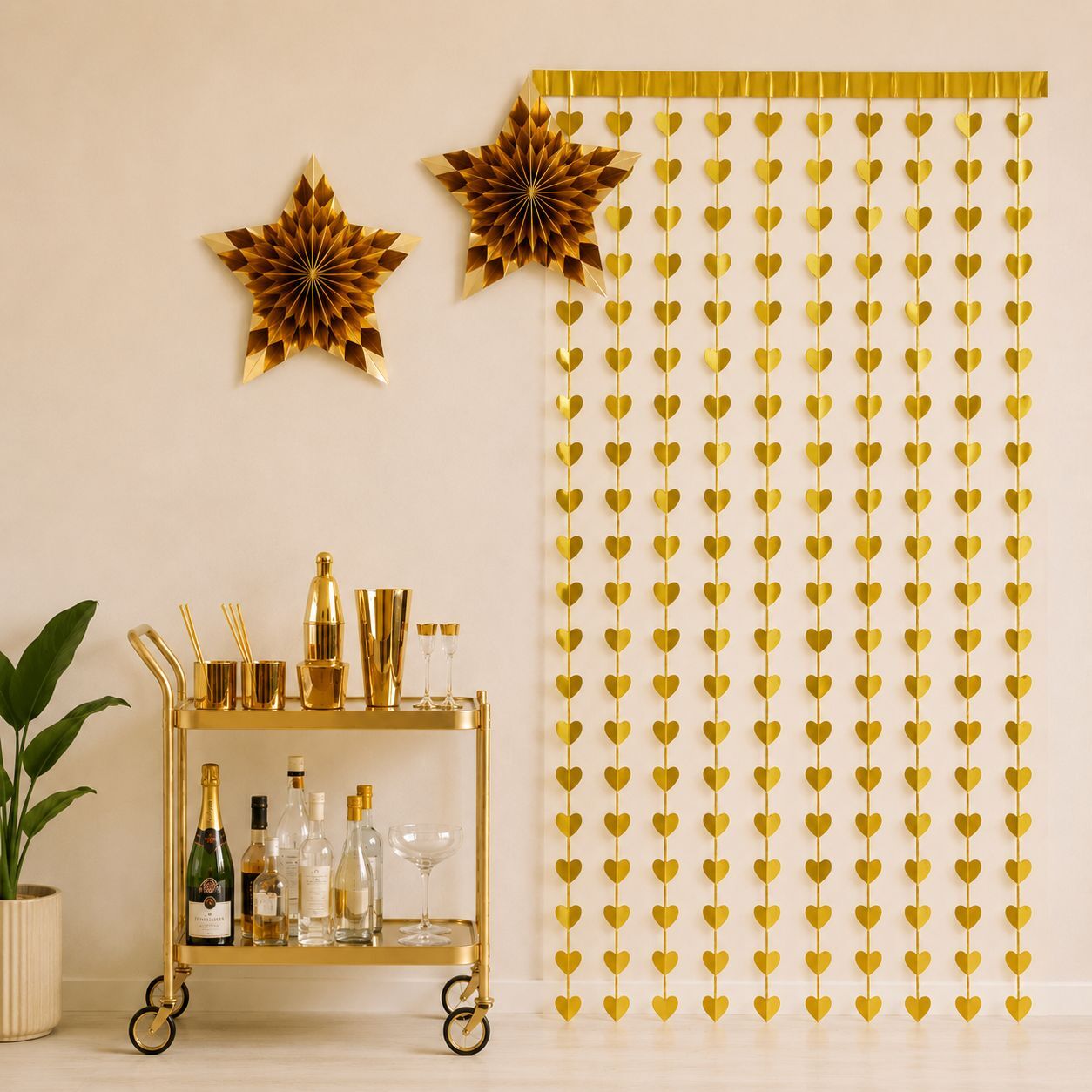 Gold Kalpli Işıltılı Parti Perdesi
