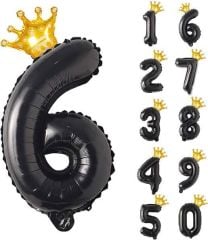 Siyah Taçlı Rakam Balon
