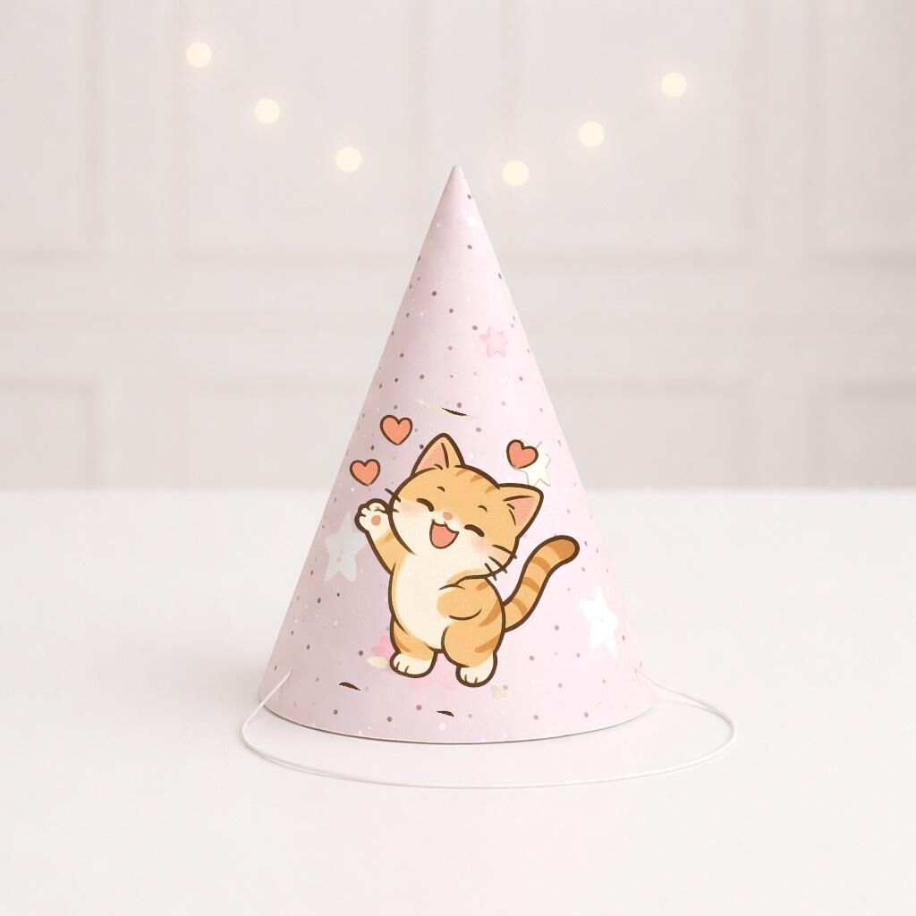 Kedi Teması Parti Şapkası 4 Adet