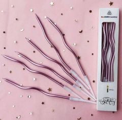 Pembe Kıvrık Spiral Pasta Mumu 6 Adet