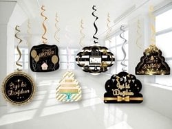 Siyah Altın İyiki Doğdun Sarkıt Süs 6 Adet