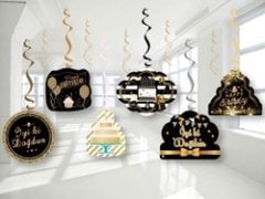 Siyah Altın İyiki Doğdun Sarkıt Süs 6 Adet