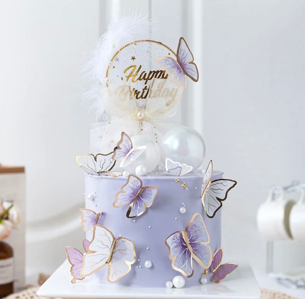 Mor Kelebek Pasta Süsü 21 Adet