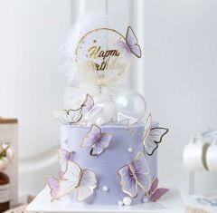 Mor Kelebek Pasta Süsü 21 Adet