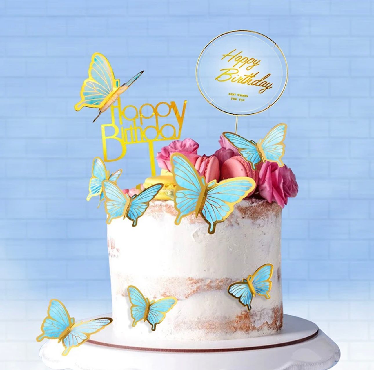 Mavi Kelebek Pasta Süsü 21 Adet