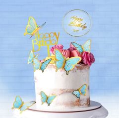 Mavi Kelebek Pasta Süsü 21 Adet