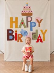 Renkli Happy Birthday Duvar Örtüsü