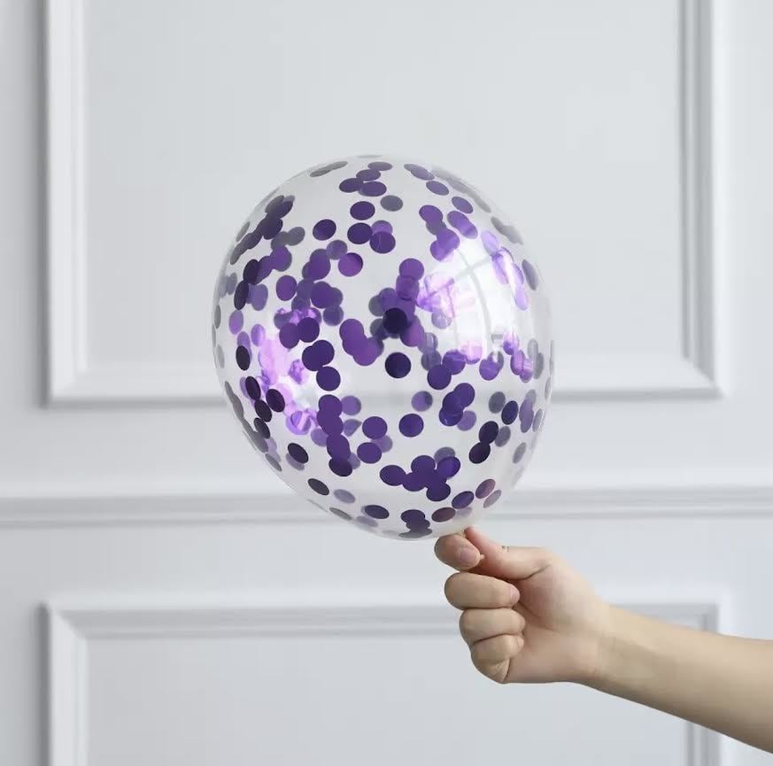 Şeffaf Mor Konfetili Balon 10 Adet