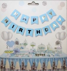 Mavi Gümüş Happy Birthday Yazısı