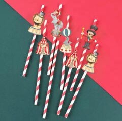 Sirk Temas Fiğürlü Kağıt Pipet 10 Adet