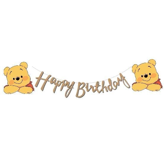 Winnie The Pooh İtalik Happy Birthday Yazısı