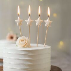 Beyaz Yıldız Pasta Mumu 4 Adet