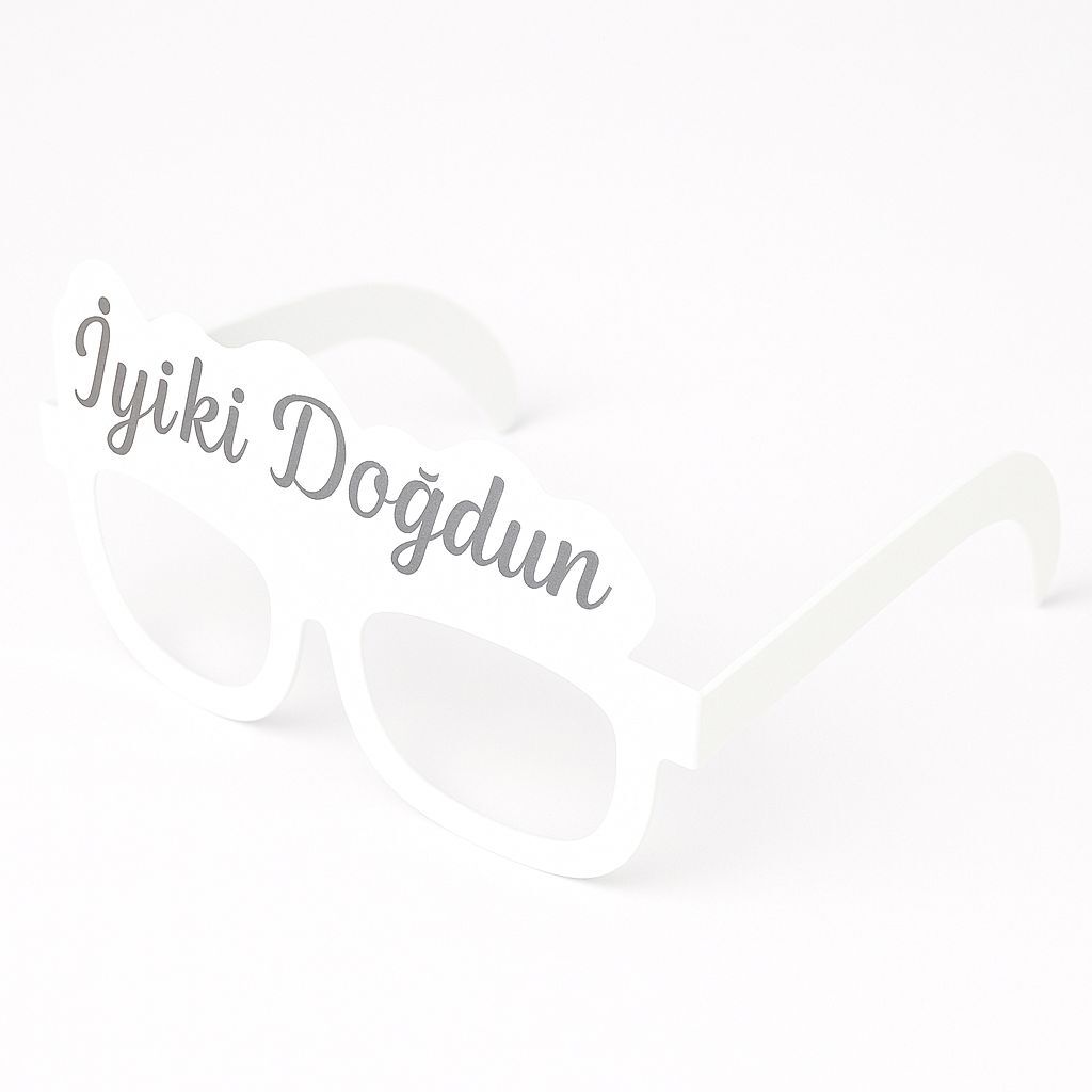 Beyaz Gümüş İyiki Doğdun Karton Gözlük 6 Adet
