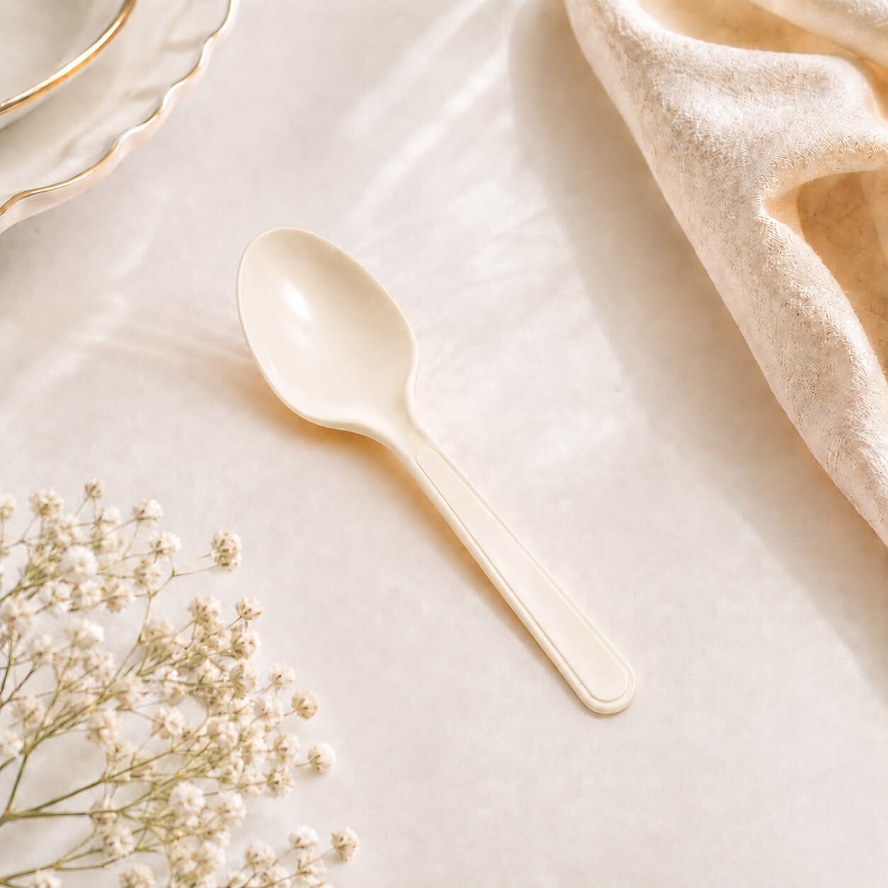Krem Plastik Kaşık 24 Adet