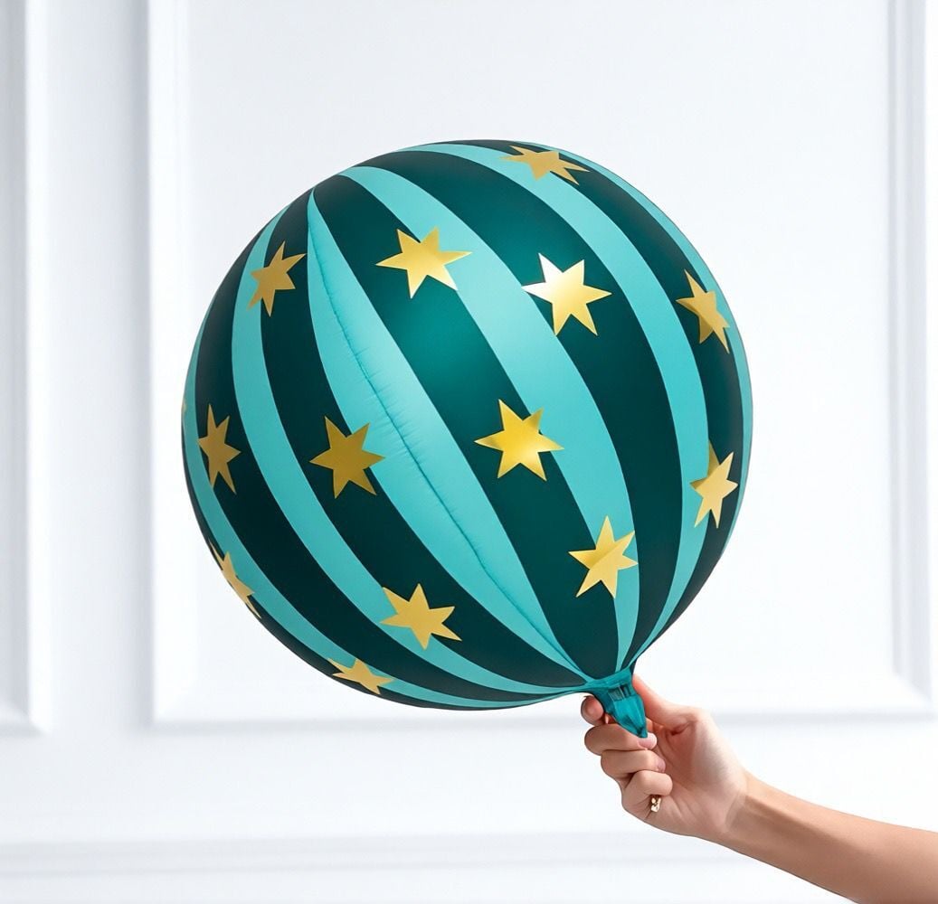 4d Yeşil Yıldızlı Küre Folyo Balon