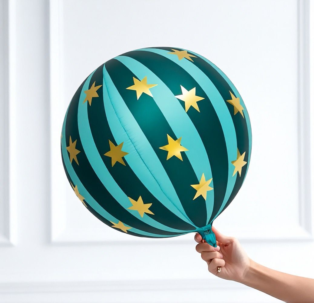 4d Yeşil Yıldızlı Küre Folyo Balon