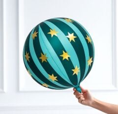 4d Yeşil Yıldızlı Küre Folyo Balon