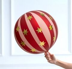 4d Kırmızı Yıldızlı Küre Folyo Balon