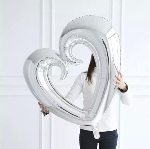 100CM GÜMÜŞ İÇİBOŞ KALP FOLYO BALON ( 1 ADET )