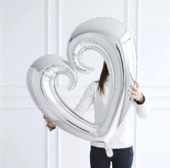 100CM GÜMÜŞ İÇİBOŞ KALP FOLYO BALON ( 1 ADET )