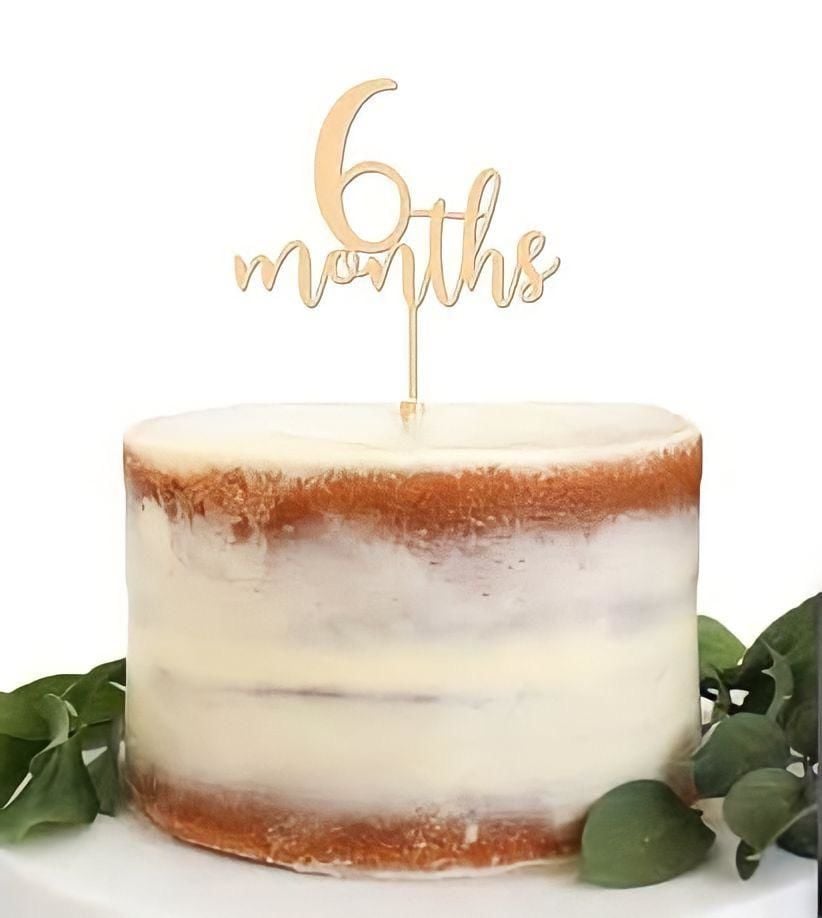 Ahşap 6 Months Pasta Süsü