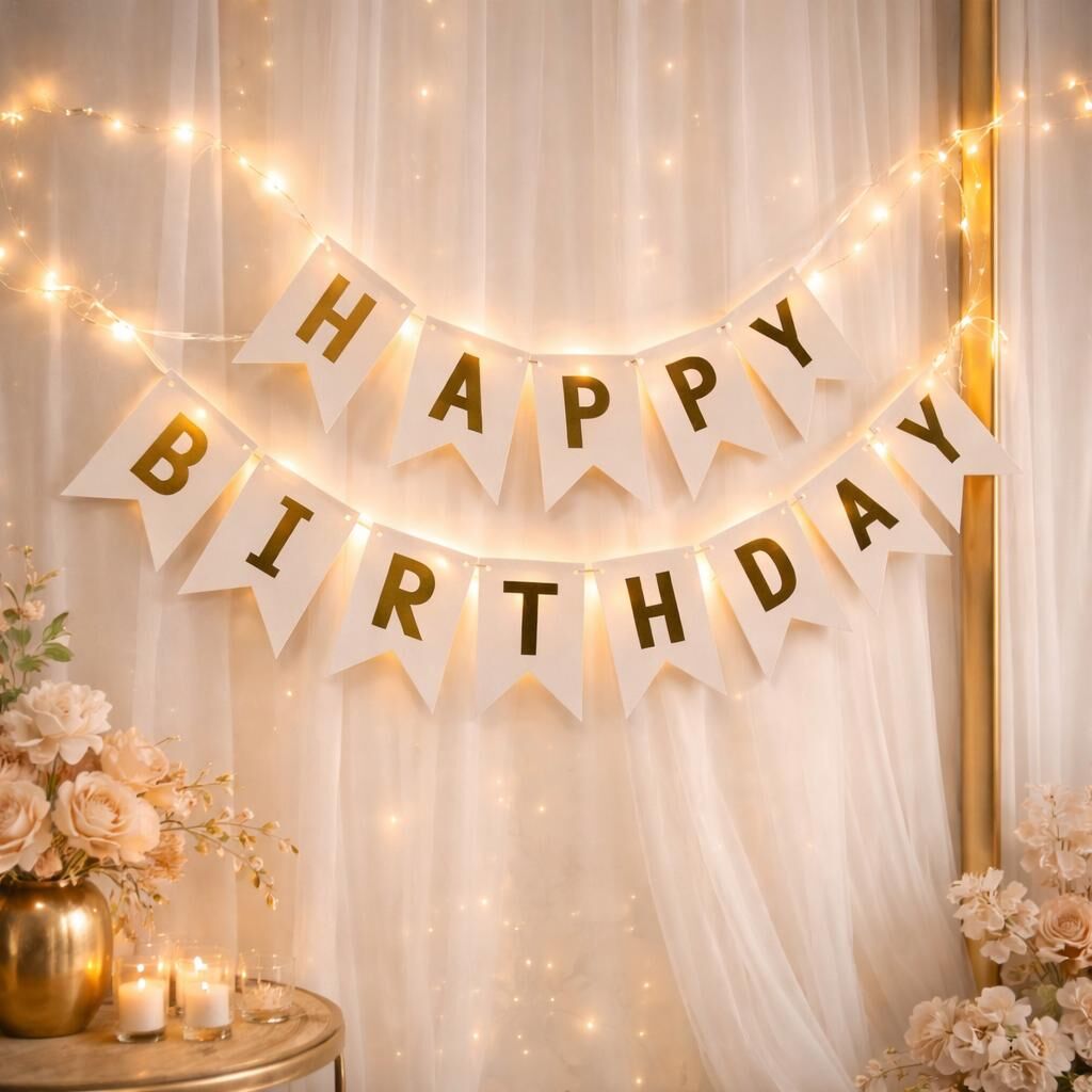 Led'li Beyaz Happy Birthday Yazısı