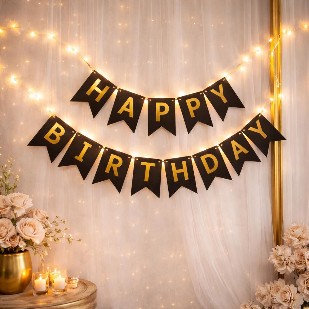 Led'li Siyah Happy Birthday Yazısı