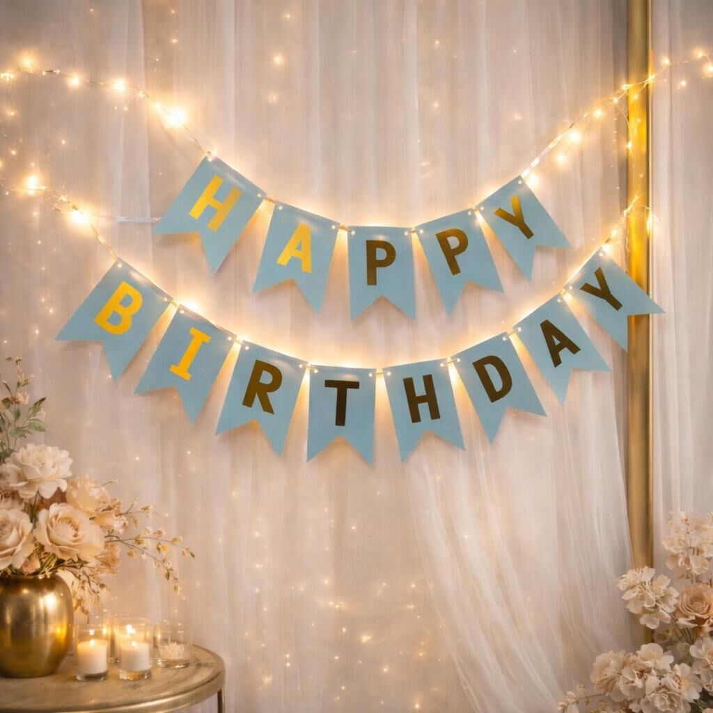 Led'li Mavi Happy Birthday Yazısı