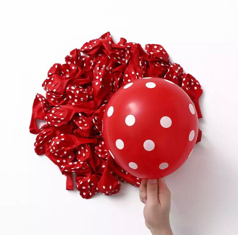 Kırmızı Beyaz Puantiyeli Lateks Balon 5 Adet