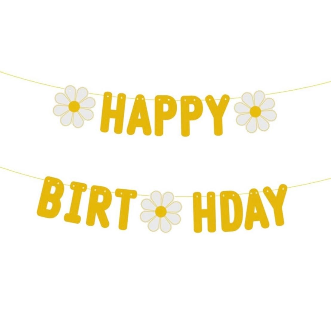 Sarı Papatya Happy Birthday Yazısı