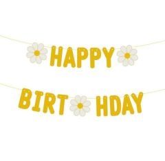 Sarı Papatya Happy Birthday Yazısı