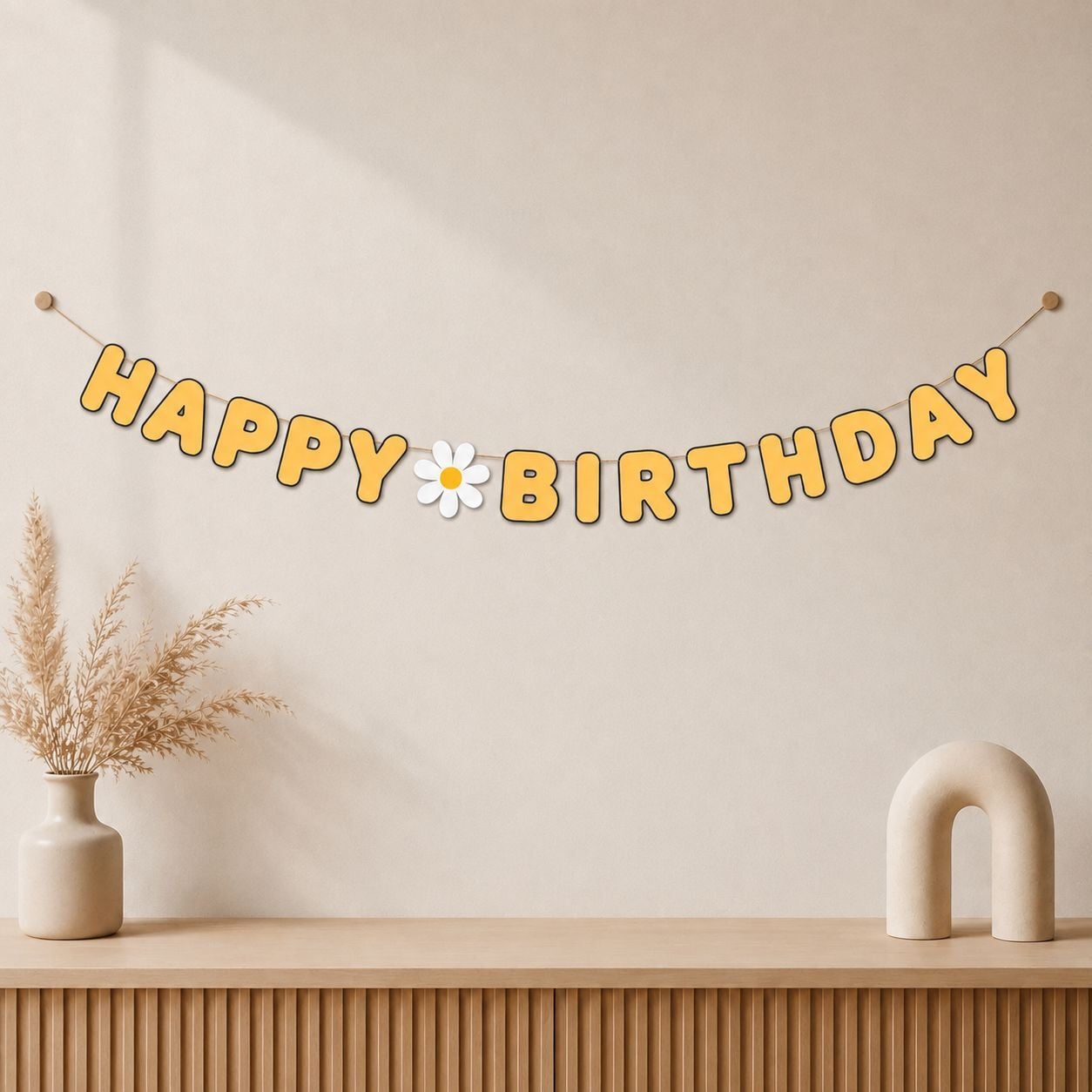 Sarı Papatya Happy Birthday Yazısı