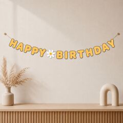 Sarı Papatya Happy Birthday Yazısı