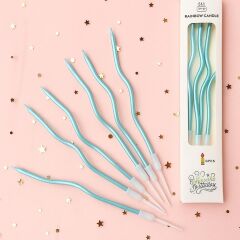 Mavi Kıvrık Spiral Pasta Mumu 6 Adet