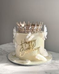 Pasta Ortası Gold Pleksi Happy Birthday