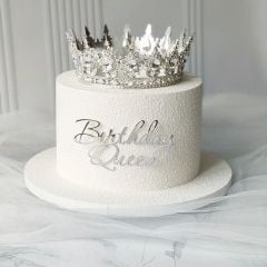 Pasta Ortası Pleksi Gümüş Birthday Quuen