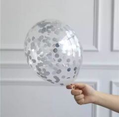 Şeffaf Gümüş Konfetili Balon 10 Adet