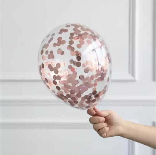 Şeffaf Rosegold Konfetili Balon 10 Adet