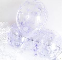 Şeffaf Lila Konfetili Balon 10 Adet