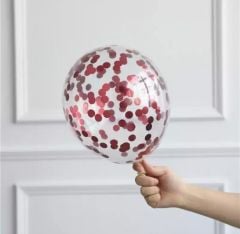 Şeffaf Kırmızı Konfetili Balon 10 Adet