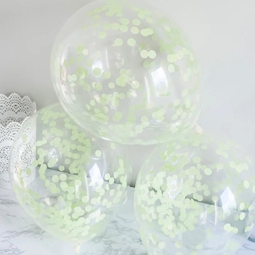 Şeffaf Fıstık Yeşili Konfetili Balon 10 Adet