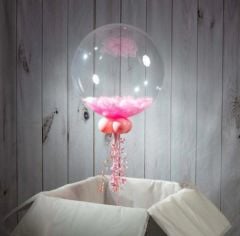 Pembe Tüylü Şeffaf Balon 1 Adet